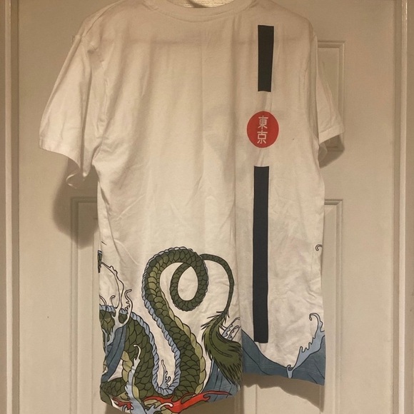 Men’s San Francisco Work T Shirt Tokyo White Dragon Size Medium Double Print. - Picture 2 of 3